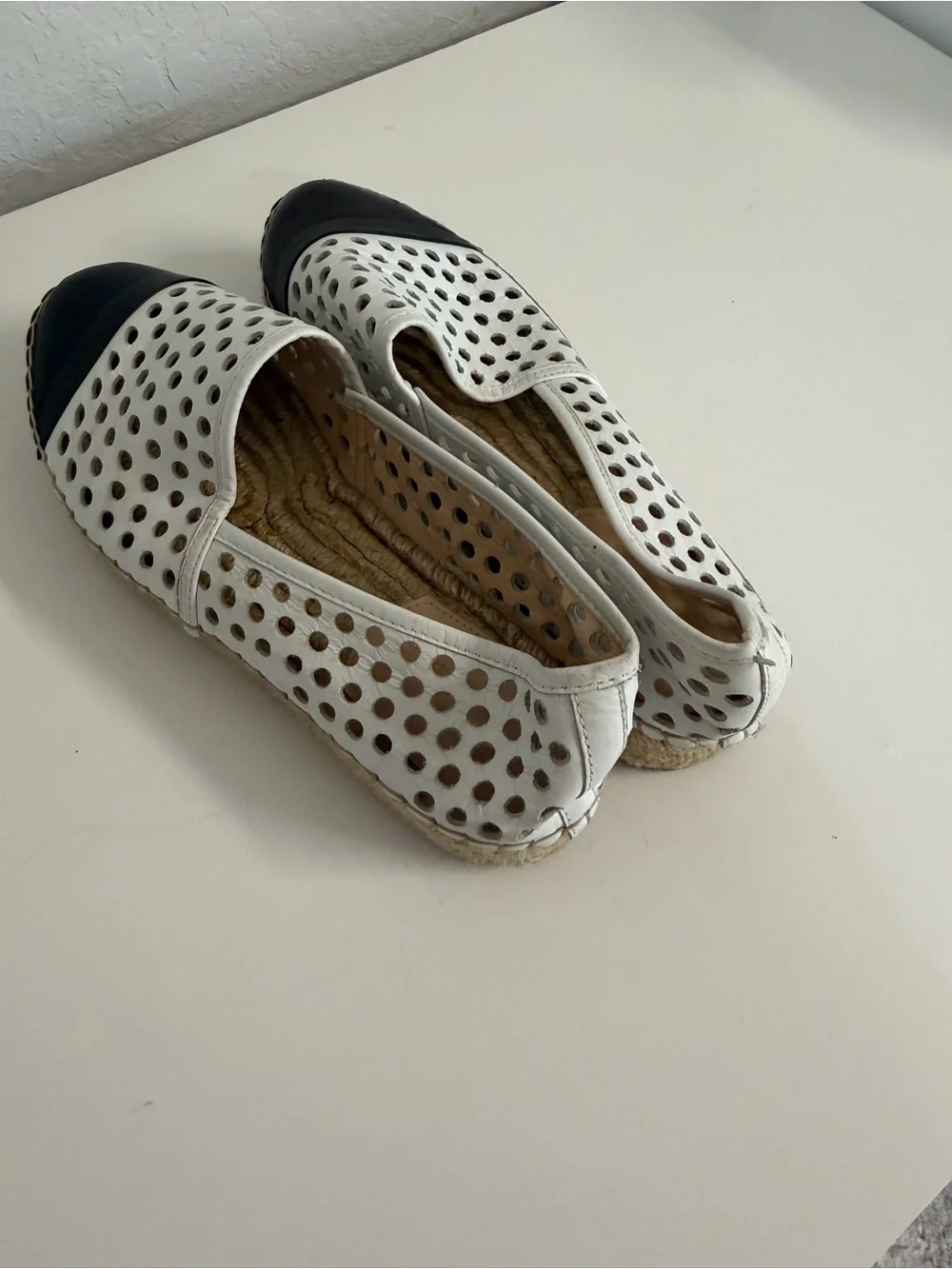 Loeffler Randall | White Perforated Espadrilles with Black Cap Toe